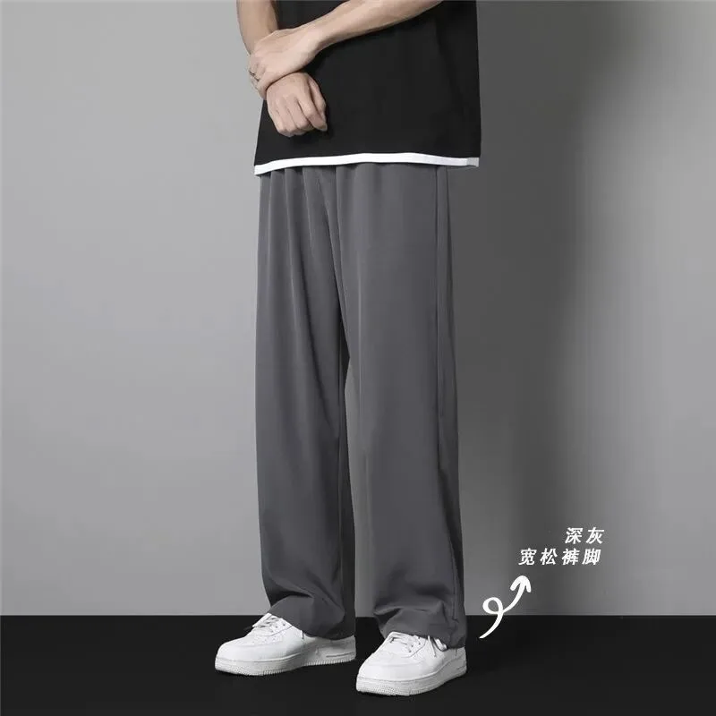 GIOIOMen's sports pants，Ice Silk Loose Straight Quick-Dry Long Pants，Spring and Summer Versatile Casual Pants，Running，Fitness