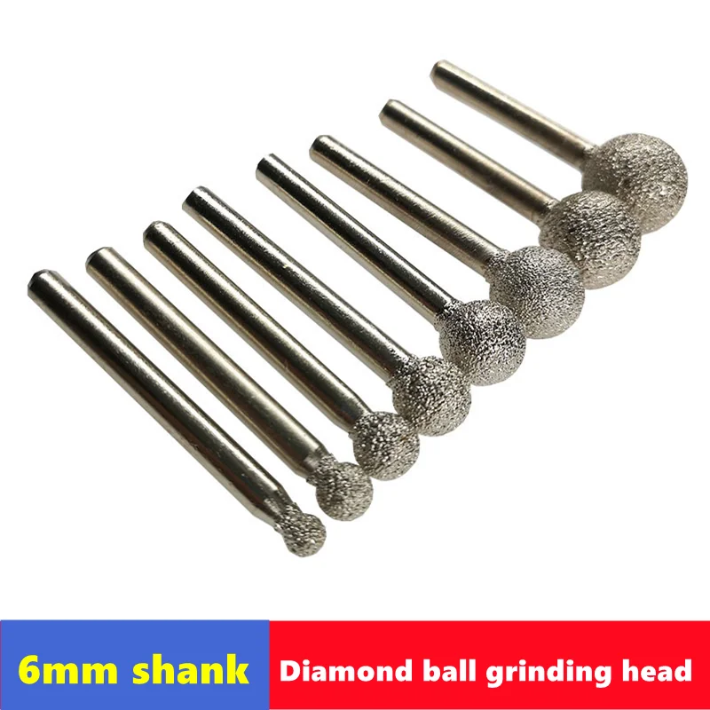 1 pcs diamond ball grinding head 6mm shank diameter electroplated blade coarse sand grinding rod 36 mesh metal stone grinding