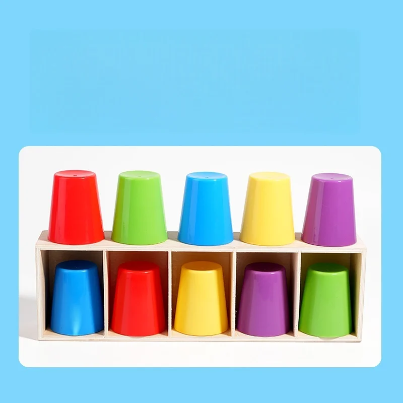 Learning Color Toys Montessori Color Matching Sensory Game Wooden Guessing Color Cup Fine Motion Early Education For Toddler