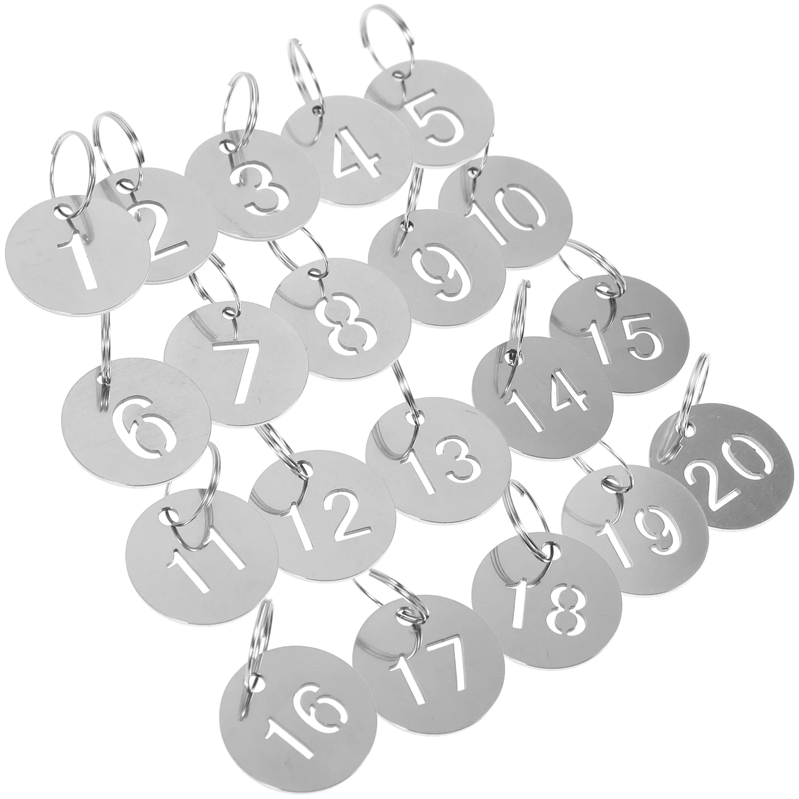 20 Pcs Stainless Steel Number Plate Outdoor Tags Key Chain Decorate Identification Metal with Rings Suitcase