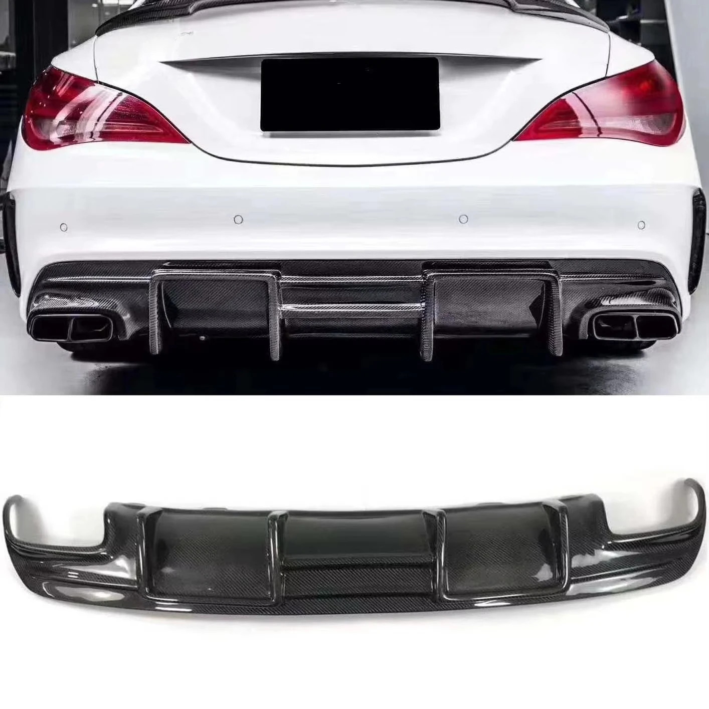 Nouveau diffuseur arrière en fibre de carbone de style FD de haute qualité pour CLA-Class W117 AMG CLA250 CLA45 Finition carbone noir poli Excellent