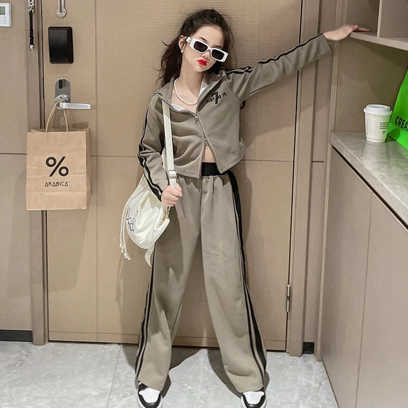 2023 New Fashion Girls Outfits Set Children\'s Teen Big Kids Spring Autumn Loose Sports Two-piece Suit Tracksuits for Children