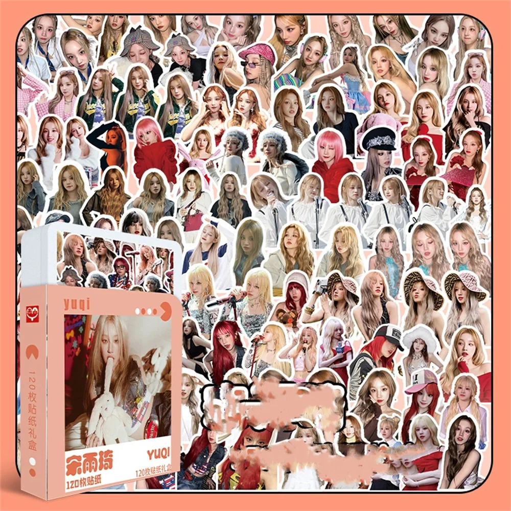 120Pcs/Set KPOP (G)I-DLE Song Yuqi Personal PVC Stickers Character Printing Self-adhesive Boxed Sticker Notebook Decoration Gift