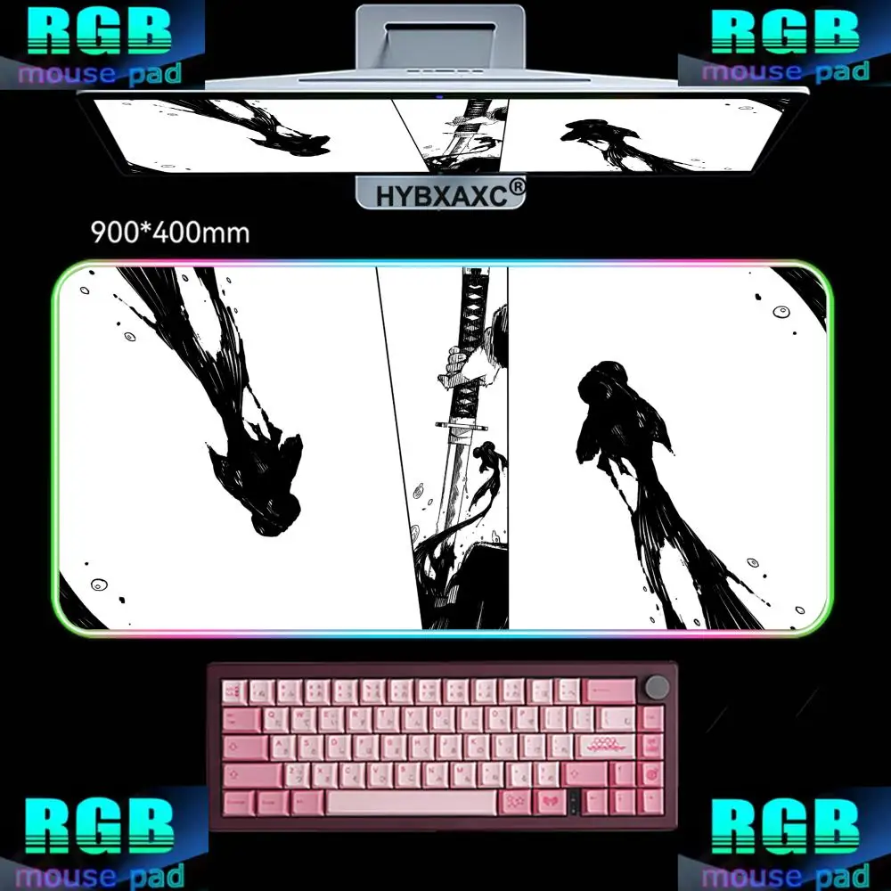 

XXL HYBXAXC Mouse Pad RGB Gaming Mouse Pad Desk Mat HD Gamer Large LED Light XXL black Japanese katana RGB Mouse Pad
