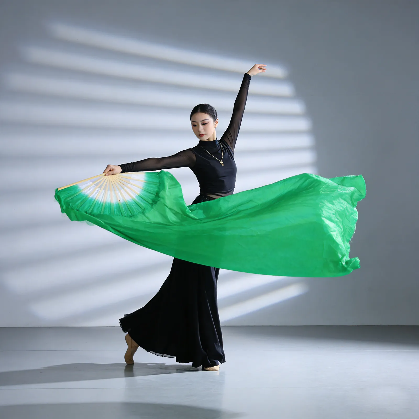 Silk Belly Dance Fan Lengthened Gradient Color Bamboo Folding Fan for Women Dance Performance Stage Folk Art Competition