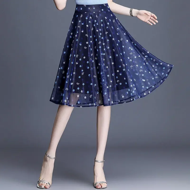

Midi Tulle Female Skirts High Waist Floral Women's Skirt Mesh Aesthetic Streetwear Y2k Vintage Luxury Elegant 2025 Trend V Cheap