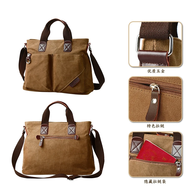 Men Washable Canvas Bag Leather Briefcase Travel Suitcase Messenger Shoulder Tote Pack Handbag Large Casual Business Laptop Bags