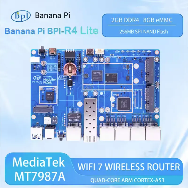 

Banana Pi BPI-R4 Lite: MT7987A SoC, 2 ГБ DDR4, 8 ГБ eMMC, WiFi 7, интеллектуальный маршрутизатор