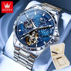 OLEVS 6689 Men's Watches Original Automatic Mechanical Watch for Man Tourbillon Moon Phase Waterproof Luxury Men's Wristwatches