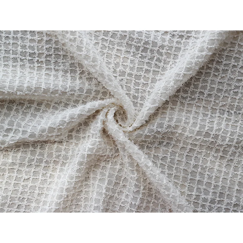 Chiffon Plaid Hook Embroidered Fringe Fabric for Spring and Summer Women\'s Dress Shirt Making 50cmx135cm
