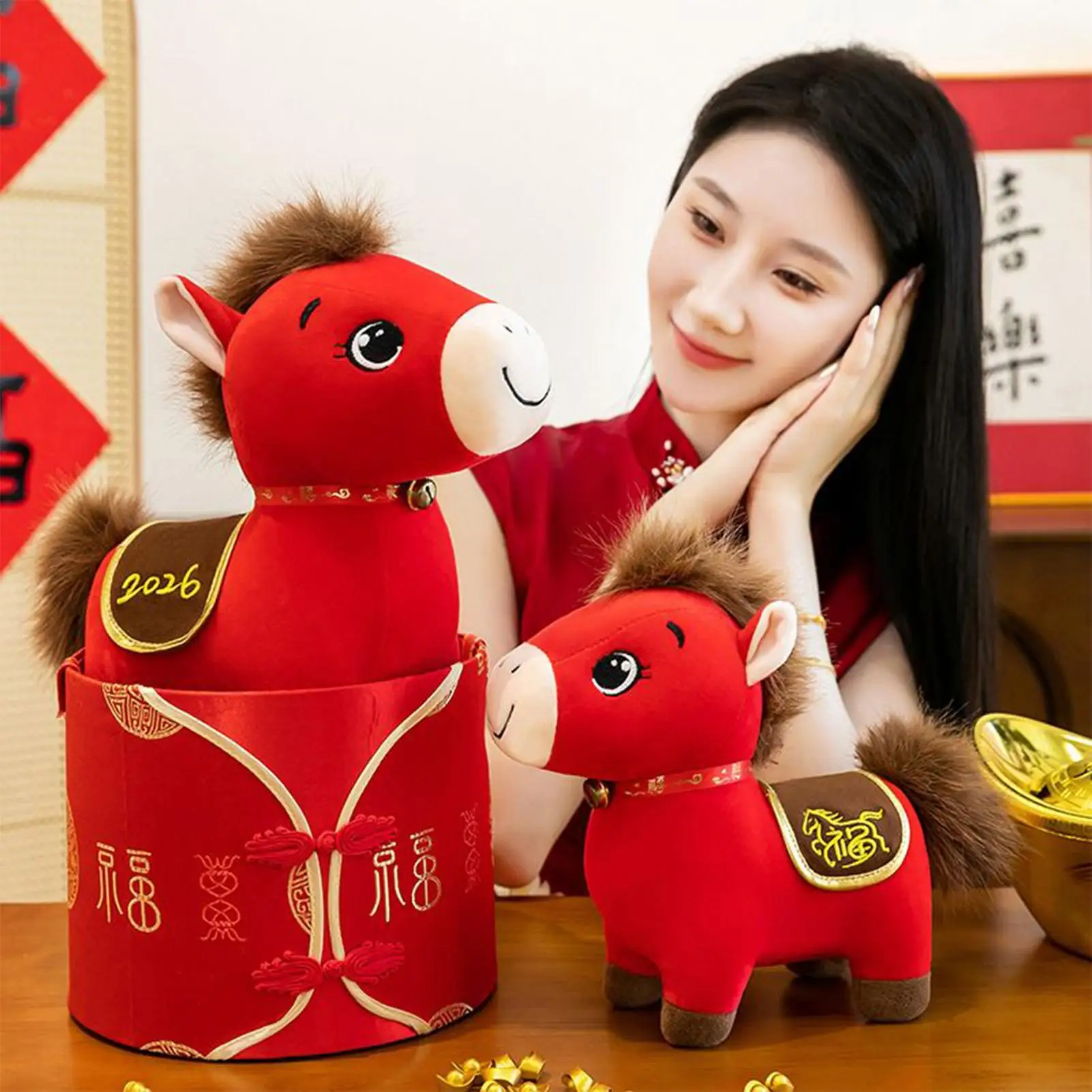 2026 Horse Stuffed Animal Soft Red Doll Cute Horse Stuffed Animal For Family Friends Birthday Chinese Christmas Celebration Home
