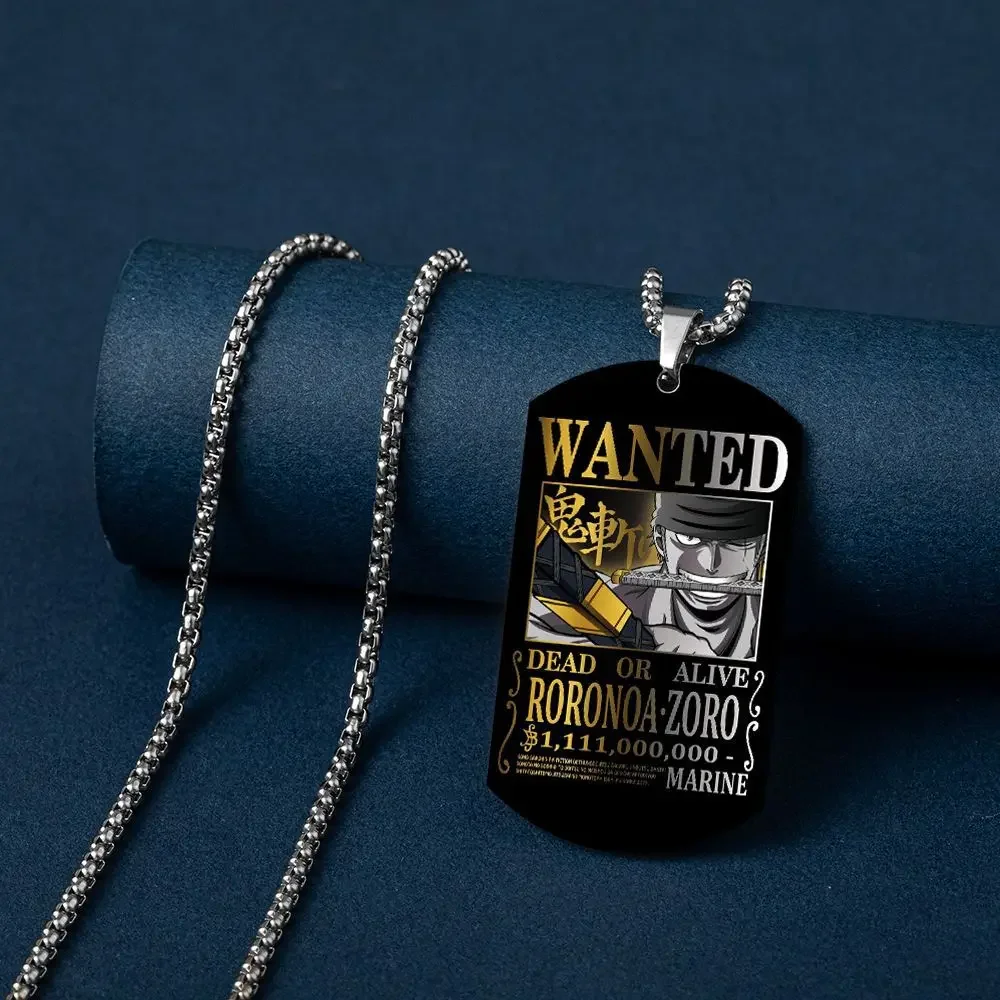 2024 One Piece Luffy 3 billion Wanted colorful printed jewelry stainless steel necklace exquisite holiday gifts