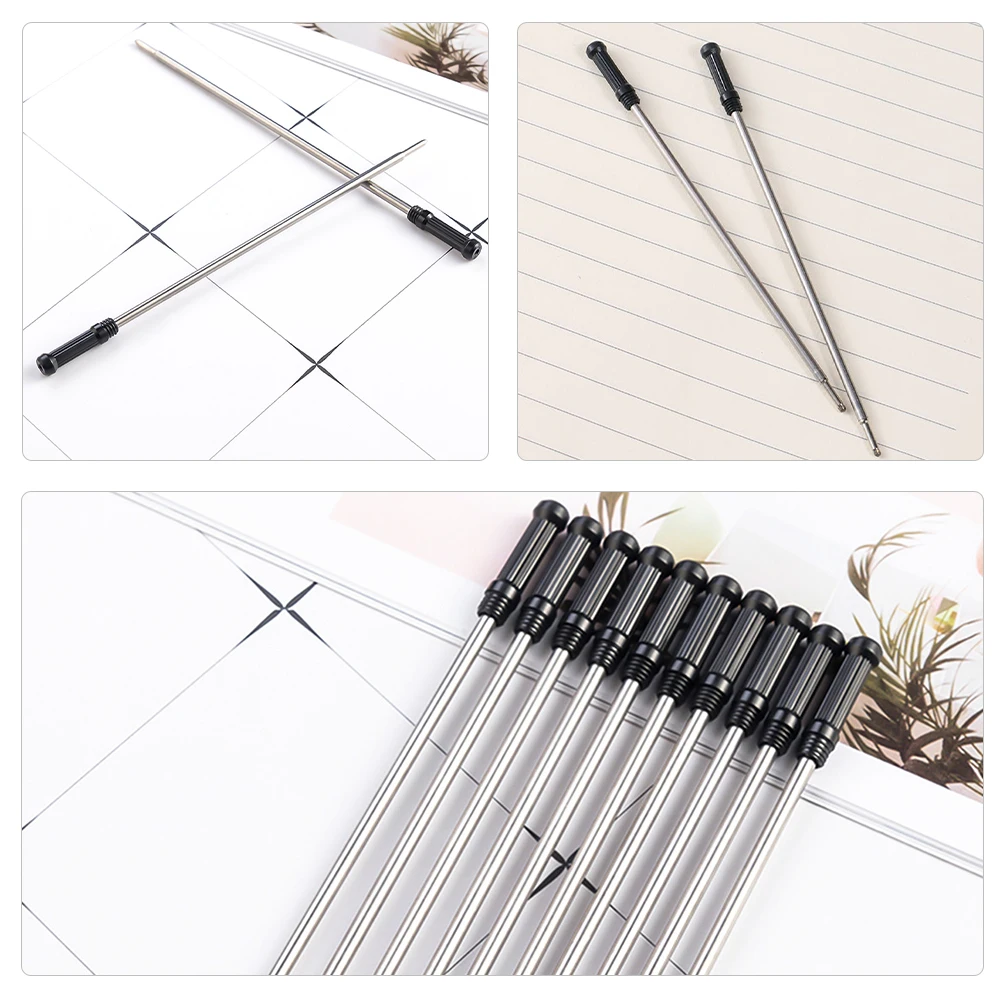 50pcs Ballpoint Pen Refills Black Ink Metal Tip Smooth Writing Replacement For Office School Home Use Compatible With Click