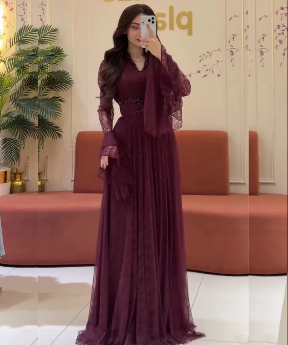 

Customized Chinese Style Lace Pleat Sequined A-line V-neck Long Bespoke Occasion Celebrity Dresses Fashion