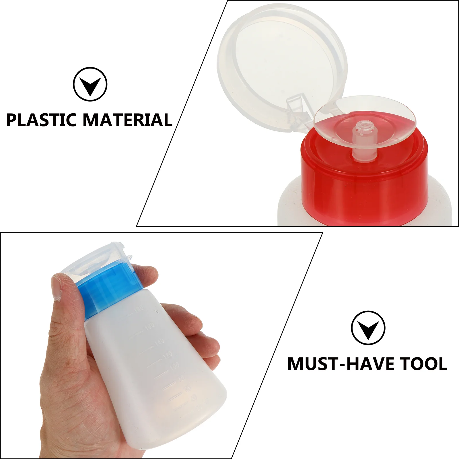 4 Pcs Nail Polish Remover Alcohol Bottle Liquid Storage Pump Dispenser Soap 11x7cm Push Down Container Pressing Travel