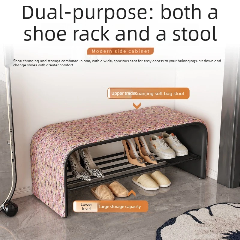 for Home Use, Can Sit on Shoe Stool, Shoe Cabinet, Bedroom Long Bench，Linen Cat Scratch Leather Shoe Changing Stool, Doorstep