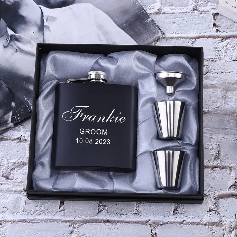 

Personalized Flask 6oz Hip Flask Stainless Steel Engrave Flask Best Man Groom Gift White Box Packing Wedding Customized Logo