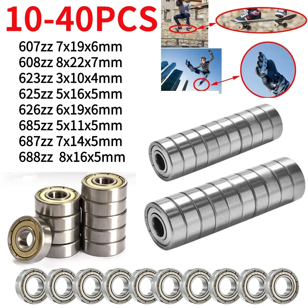 10-40pcs Ball Bearings 607zz 608zz 623zz 625zz 626zz 685zz 687zz 688zz High Carbon Steel Bearing For Skateboard Scooter