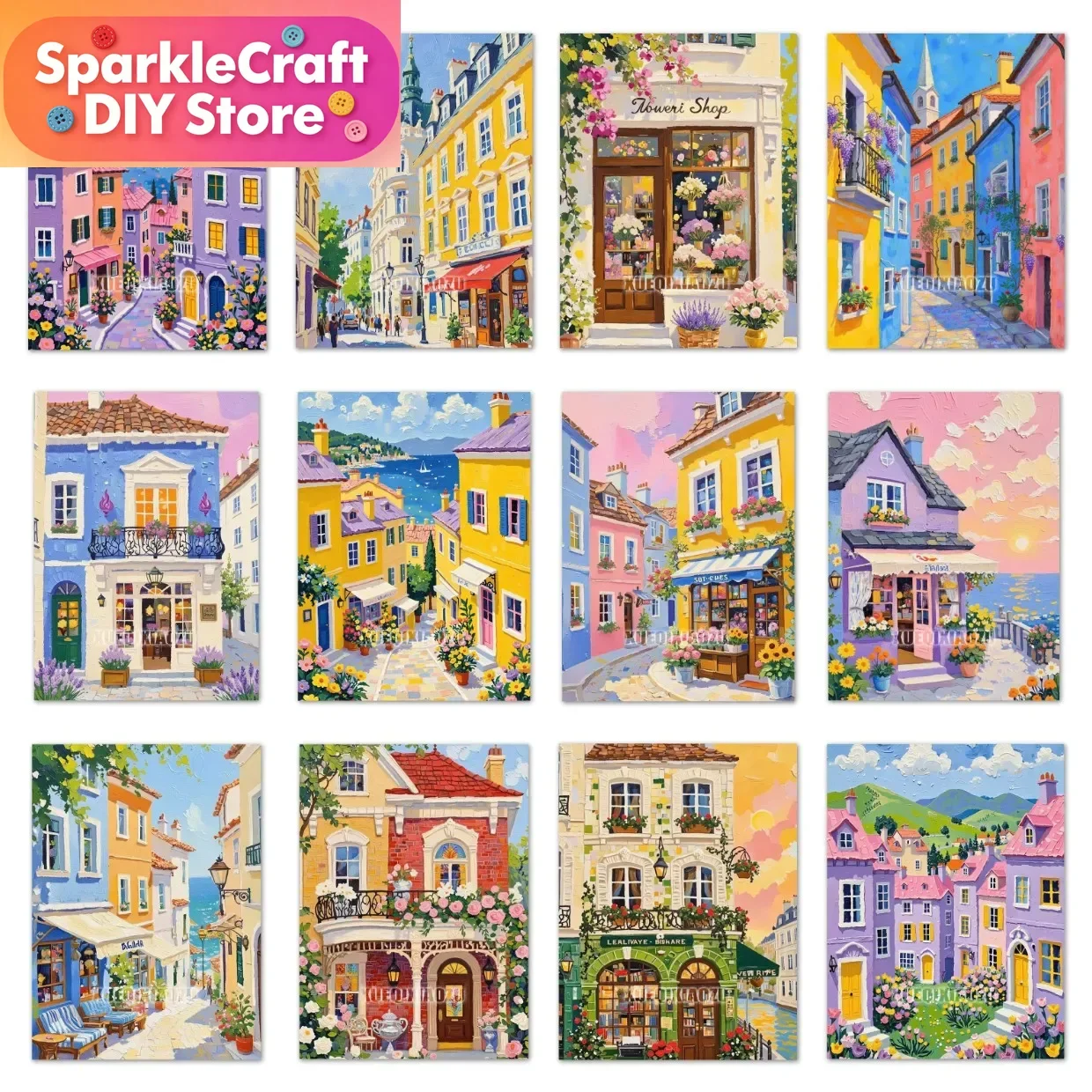 Cartoon Fairy Tale World Colorful Town Scenery Diamond Painting DIY Mosaic Diamond Embroidery Handmade Art Gift Home Decor
