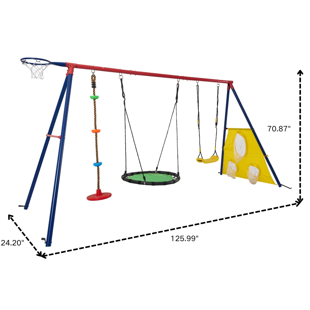 Color interesante tres columpios con columpio de textileno y disco de columpio de árbol asiento de columpio seguro de plástico metálico 550 libras para exteriores