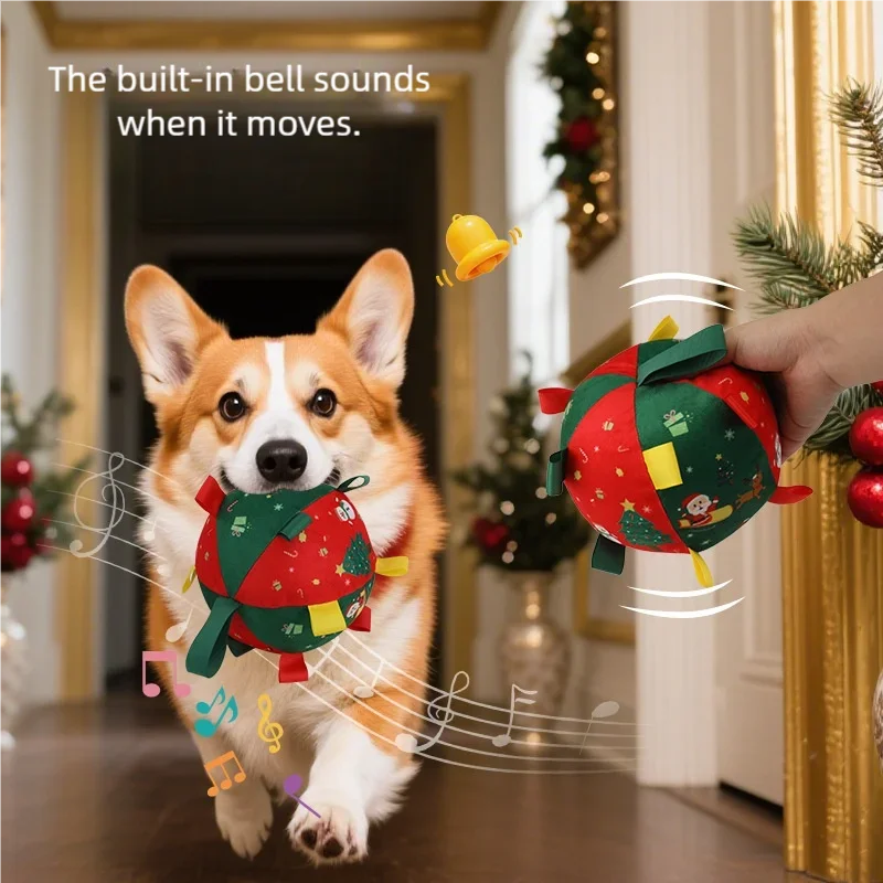 Christmas Themed Interactive Dog Toy Ball Squeaker Anti-Bite Chew Puzzle Design for Dog Entertainment And Boredom Relief