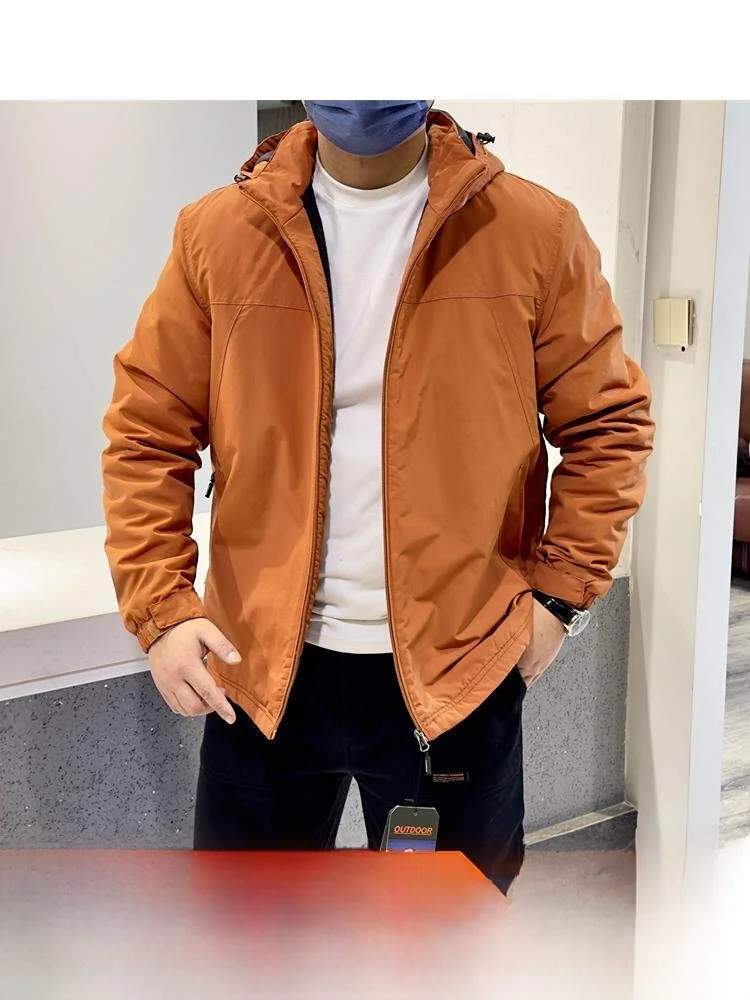 Outdoor Men's Fleece Lined Thickened Casual Jacket Coat Windproof Waterproof Detachable Hat Standard Fit Regular Length