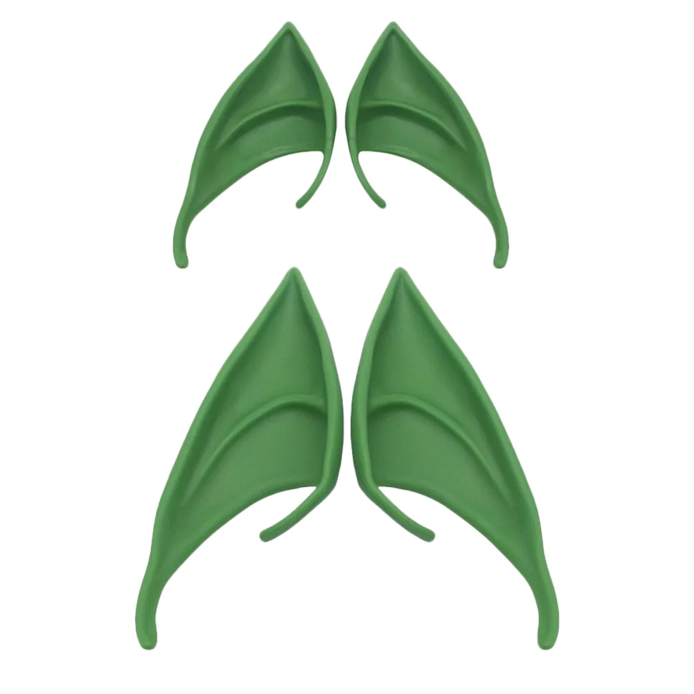 

2 Pairs Halloween Ears Latex Elf Apparel Cosplay Props Green Women's Brown Outfits for