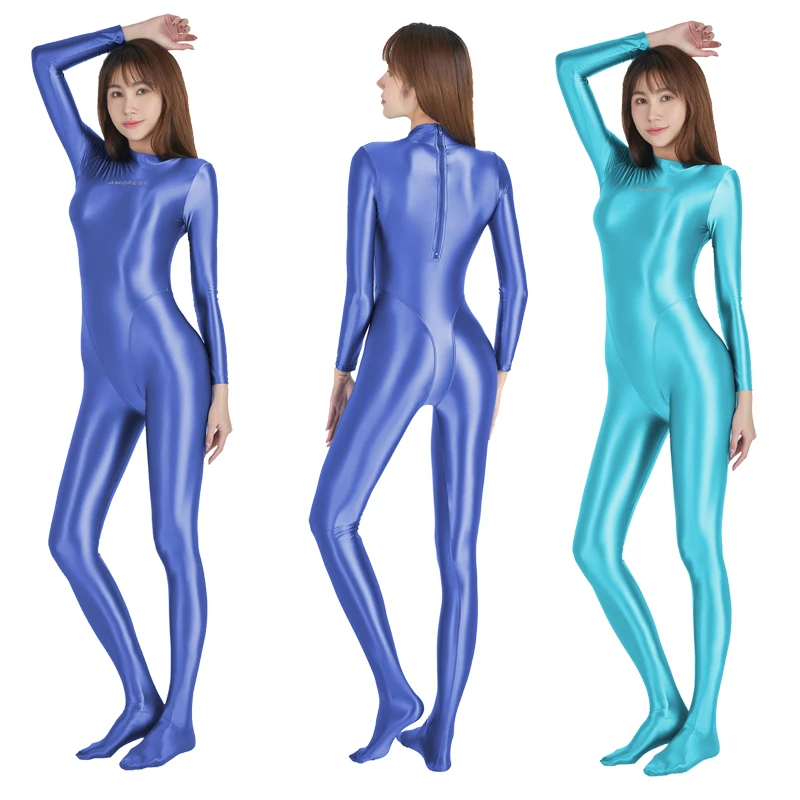 

glossy tights sexy silky smooth high neck Jumpsuit casual Jumpsuit Yoga Pants Jumpsuit sportswear zentai body suits