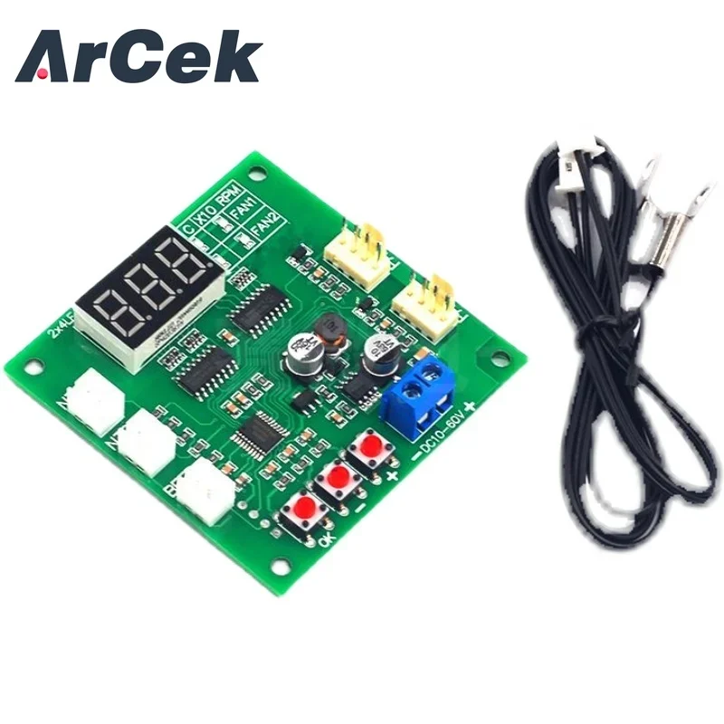 2 Channel Way Heat Dissipation PWM Four Wire Fan Temperature Controller 12V 24V 48V Temperature Speed display Stop Alarm Board