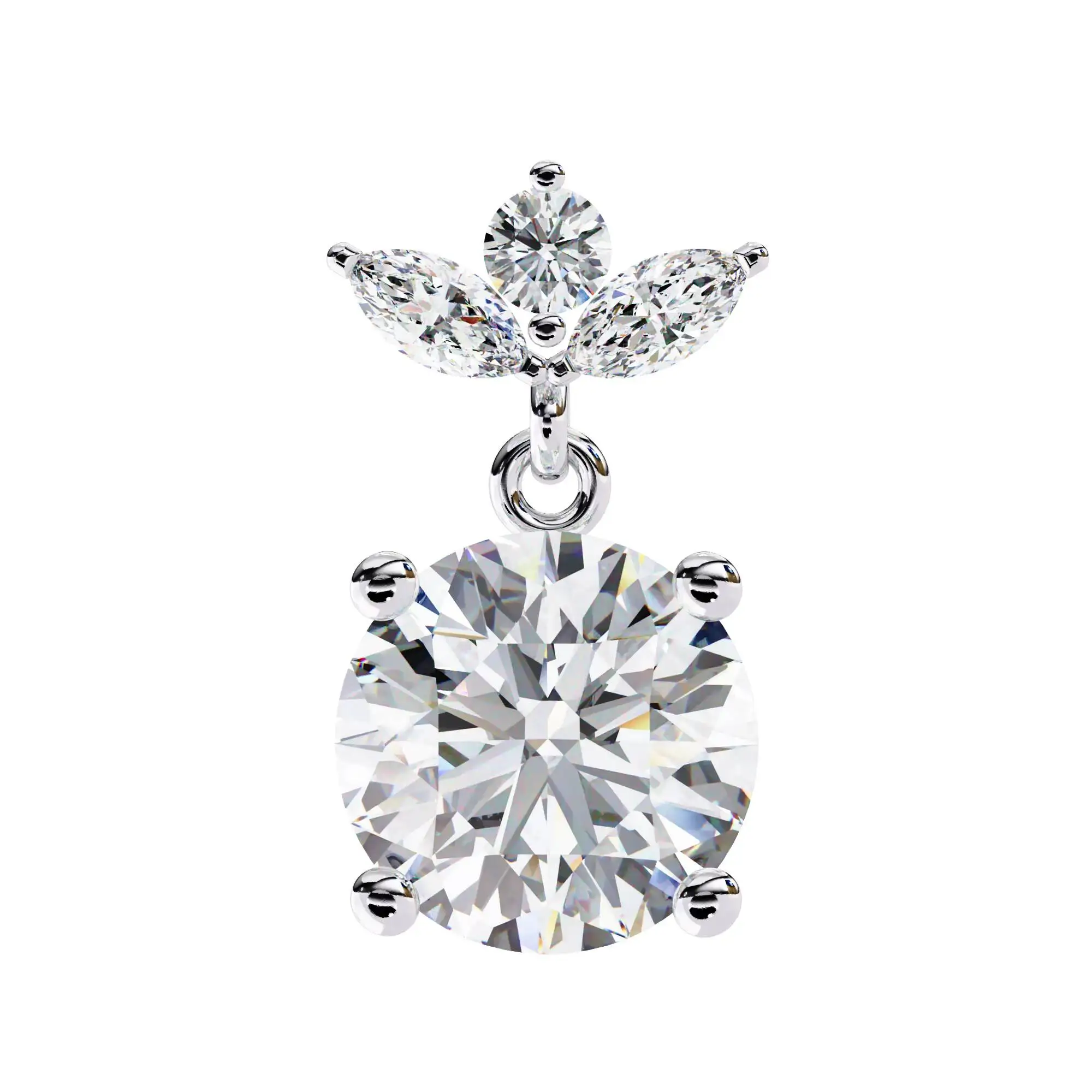 6.3mm Round Moissanite Drop Earring Marquise Cluster Moissanite Dangle Earring 3.2×1.6mm Marquise Moissanite Earrings 14K Gold