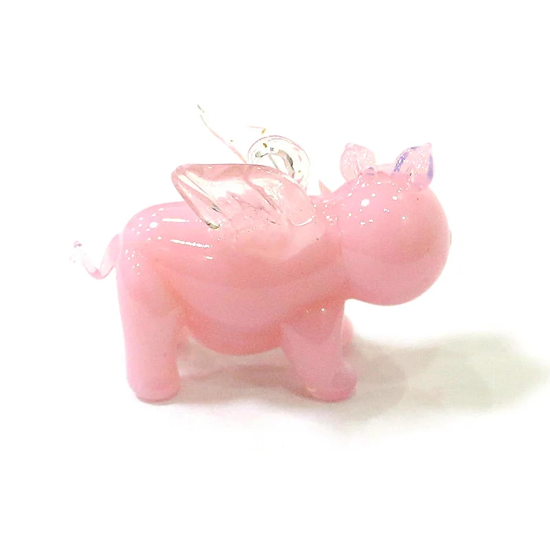 Lovely Pink Pig Charm Glass Pendant Mini Animal Figurine Ornaments For Home Garden Decor Supplies DIY Jewelry Making Accessories