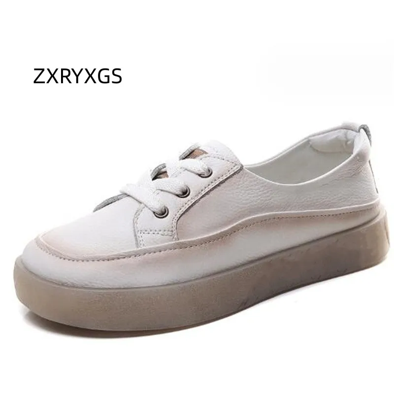 ZXRYXGS 2024 Spring Premium 100% Genuine Leather Shoes Flat Sneakers Comfortable Soft Sole Versatile Casual Sneakers Women Shoes