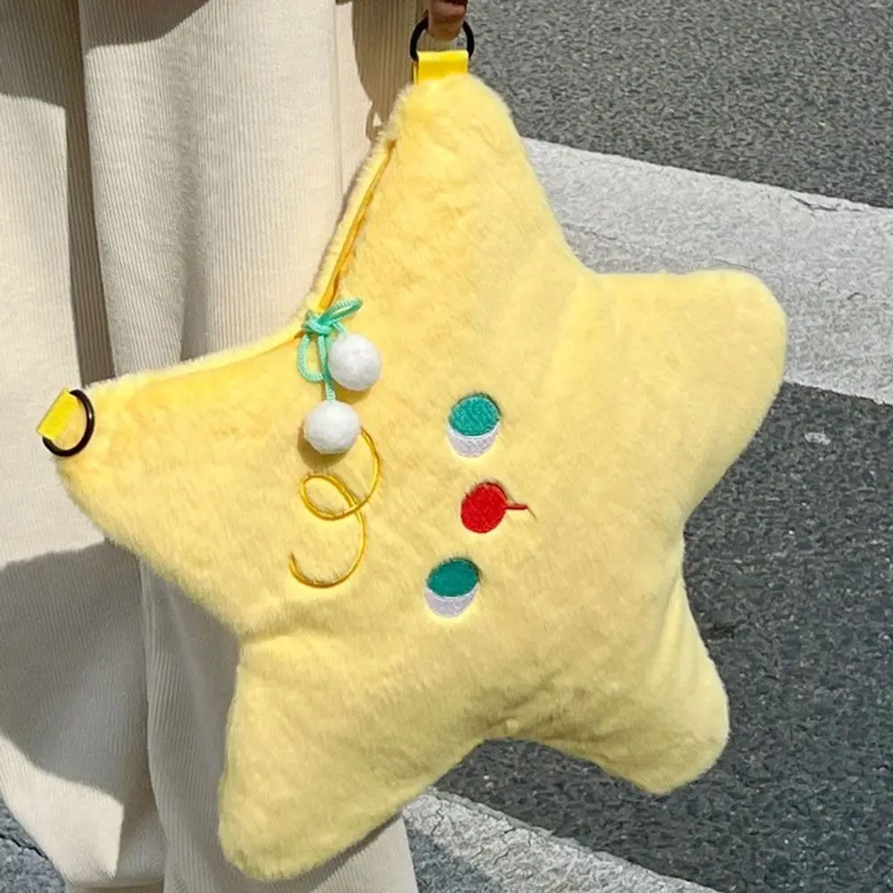 Kawaii Yellow Star Shape Crossbody Bag Single Shoulder Faux Fur Cartoon Shoulder Bag Ball Zipper Handbag Shopping view 3
