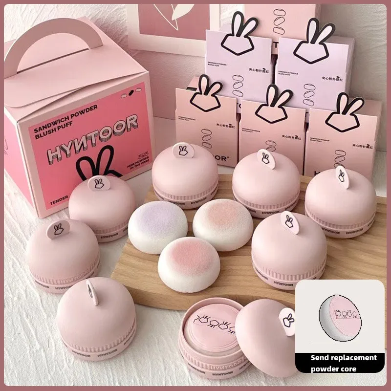 

HYNTOOR Macaron Powder Puff Powder Blusher Natural Apricot Powder Shy Peach Monochrome Blush Purple Makeup Blush