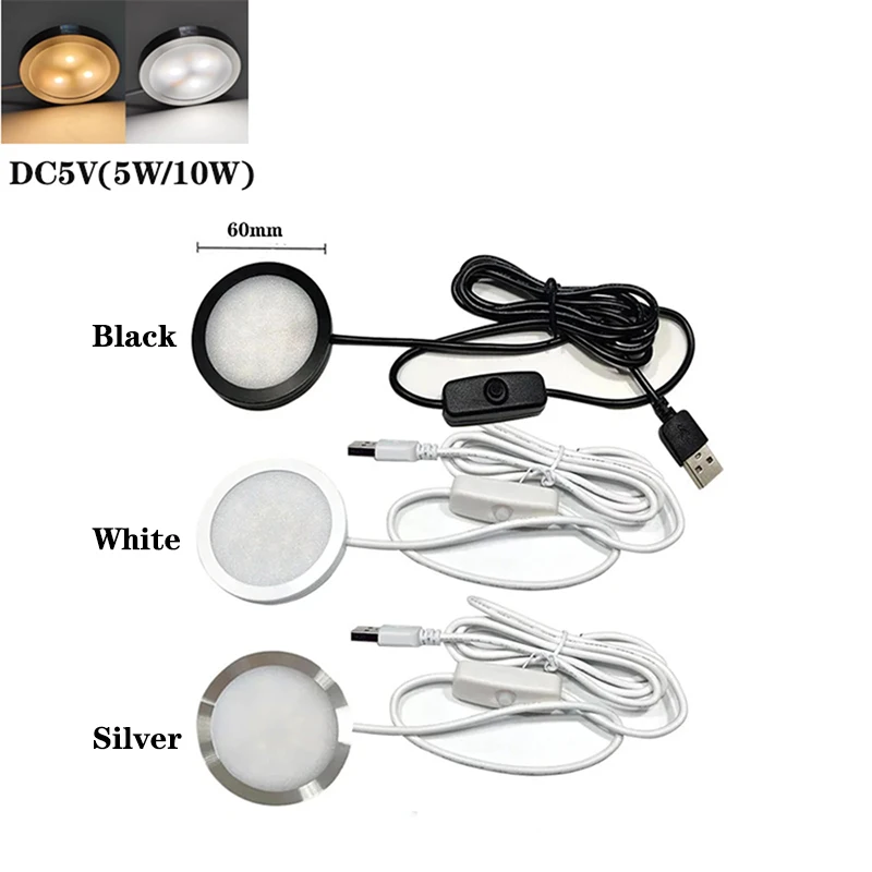 

LED Spotlight Ultra-thin USB 5V LED cabinet mini Lamp with switch 5W10W jewelry display ceiling indoor downlight surface mounted