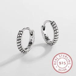 Fashionable and Simple Genuine S925 Silver Men's Retro Hoop Earrings Women's Classic and Versatile