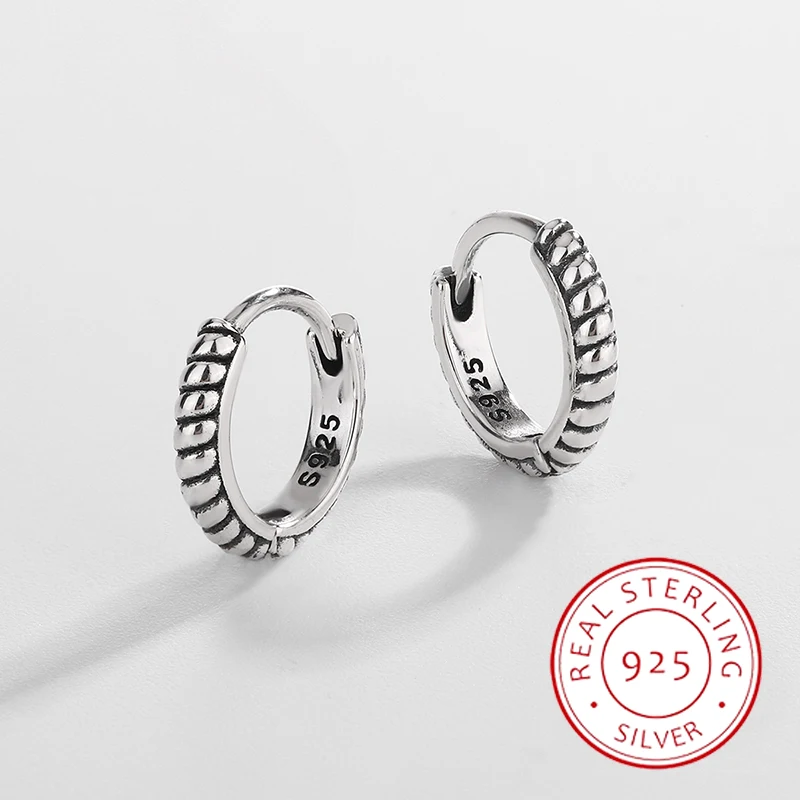 Fashionable and Simple Genuine S925 Silver Men's Retro Hoop Earrings Women's Classic and Versatile