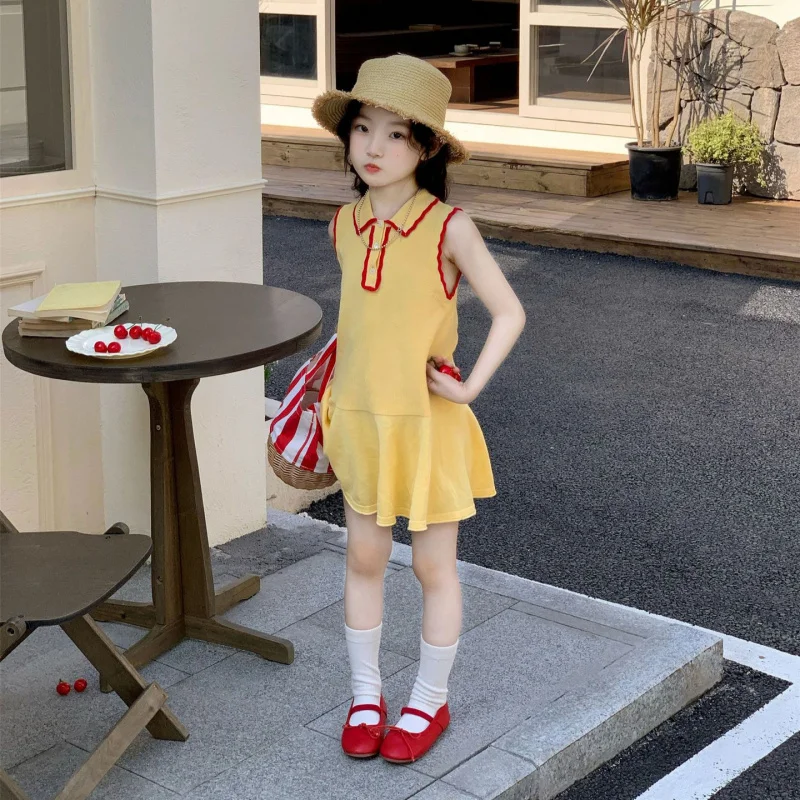 

Girls' Dress2026New Spring and Summer Collection for Young Children2-7College-style vest dress for children, sports dress