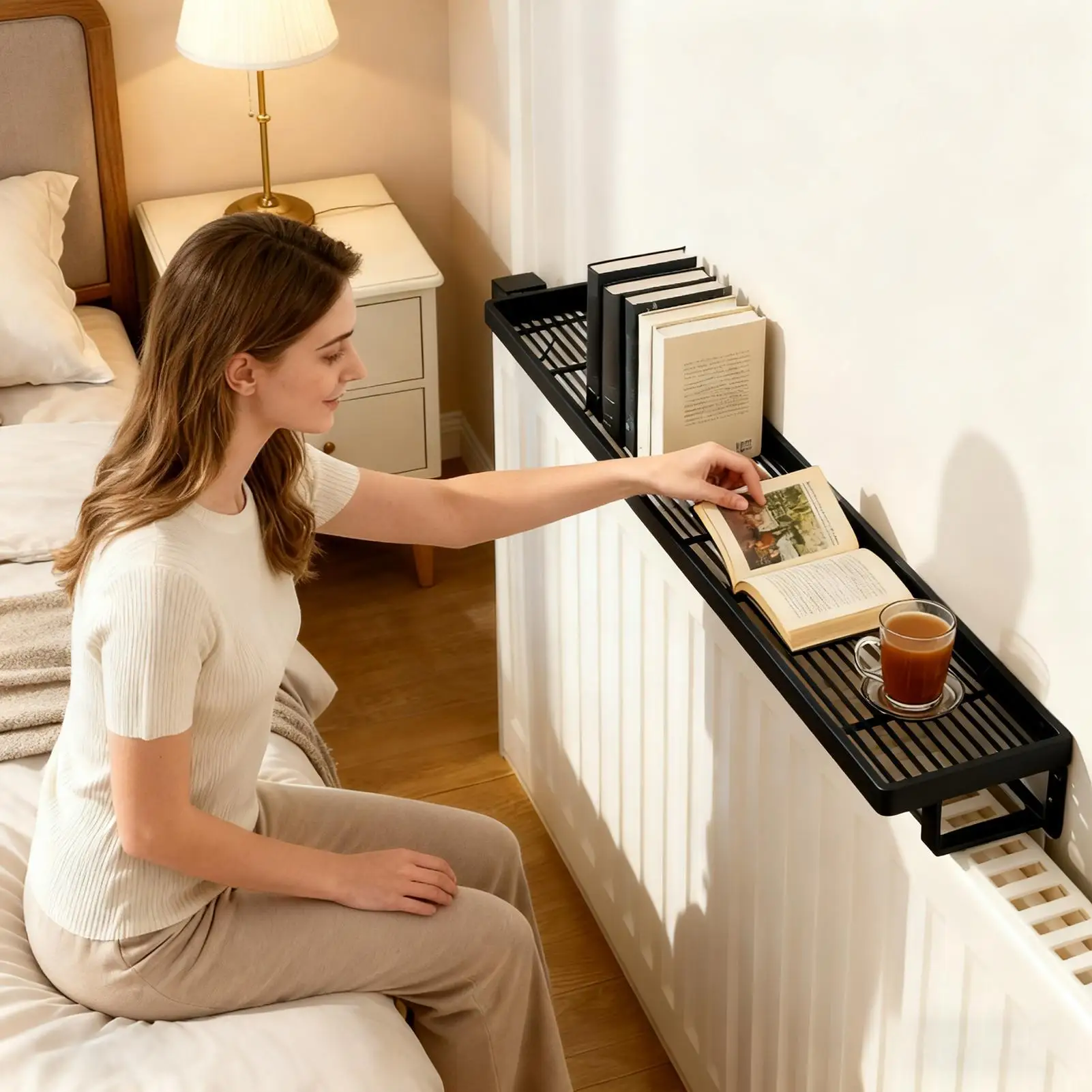 

Radiator Cover Shelf Iron Storage Rack No Drilling Heat-resistant Radiator Top Cover for Hotel Dorm Apartment Bedroom Living