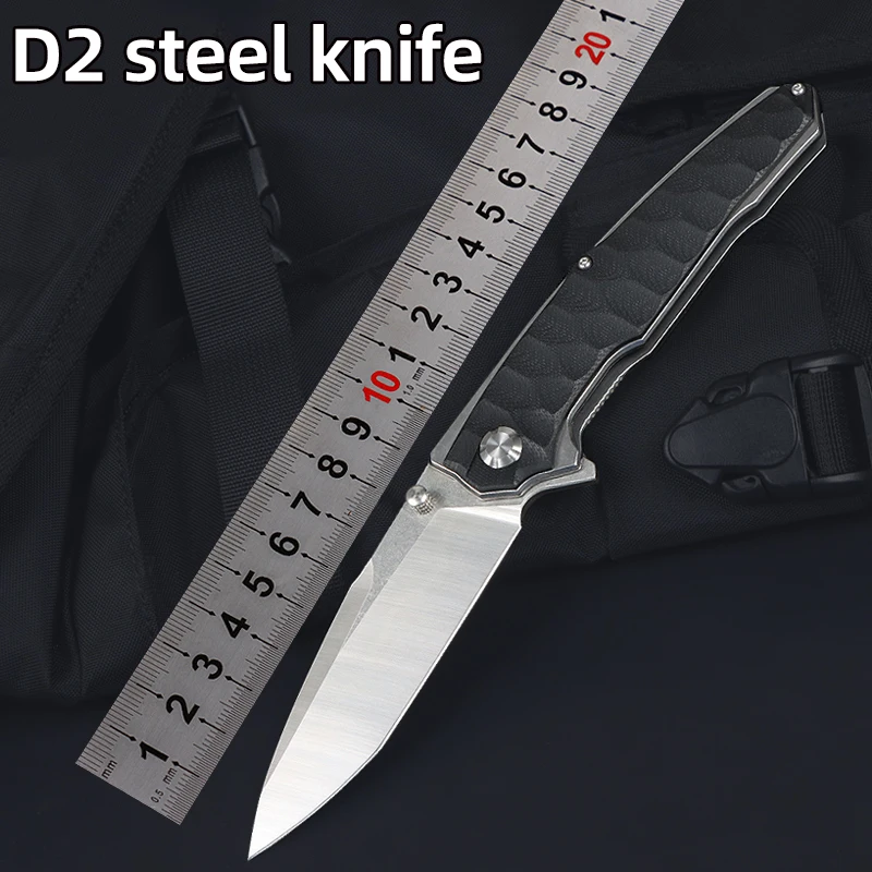 

New Pocket Bearing D2 Steel Blade EDC Folding Knife Black G10 Handles Outdoor Tactical Survival Knives Camping Hunting Tool