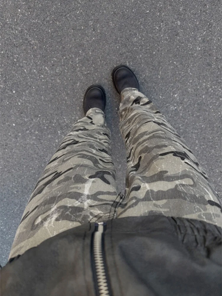 

Мужские джинсы American Sle с камуфляжным принтом, прямые, свободные, широкие, длинные брюки в стиле High Street Vibe, весна-осень, новинка