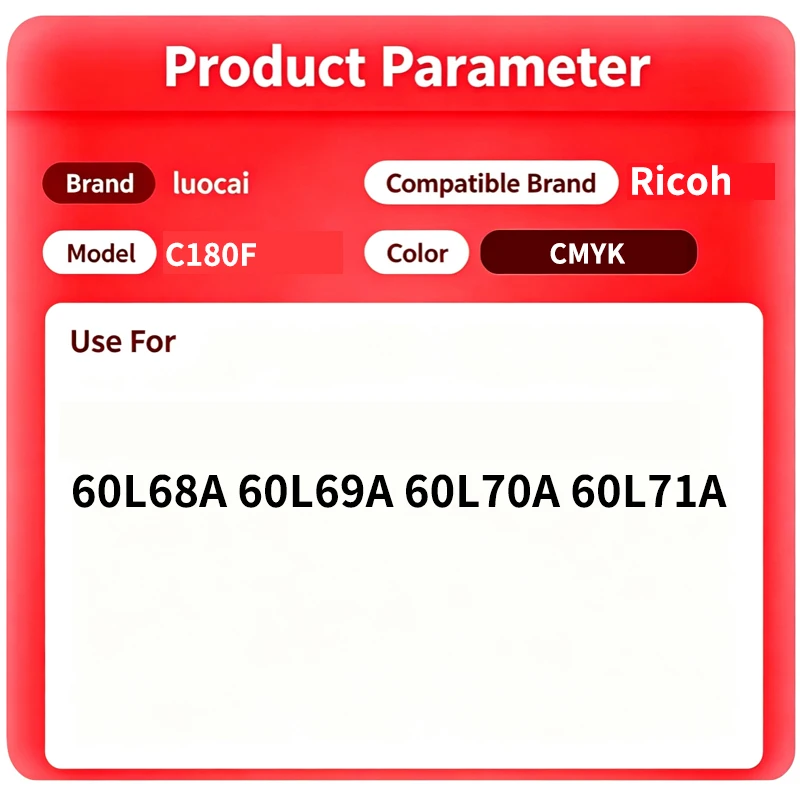 1-3 Sets C180F C180 Ink Cartridge Compatible For Ricoh Global Version IJM C180F Printer 60L68A 60L69A 60L70A 60L71A WITH Chip