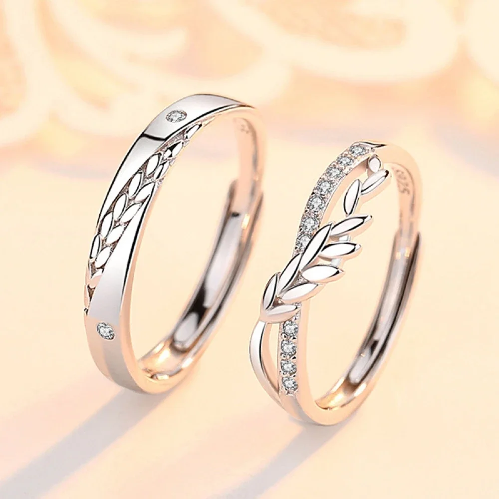 Copper Plated Platinum Ear Of Wheat Crystal Overlap Opening Adjustable Size Couple Rings Men Women Finger Jewelry Wholesale