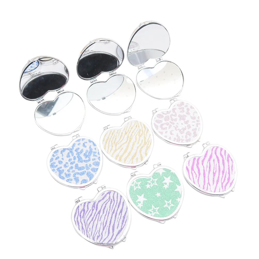 Heart Shaped Folding Makeup Mirror Polished Frame Portable Compact Double Sides Small Pocket Mirror for Travel Gift Women
