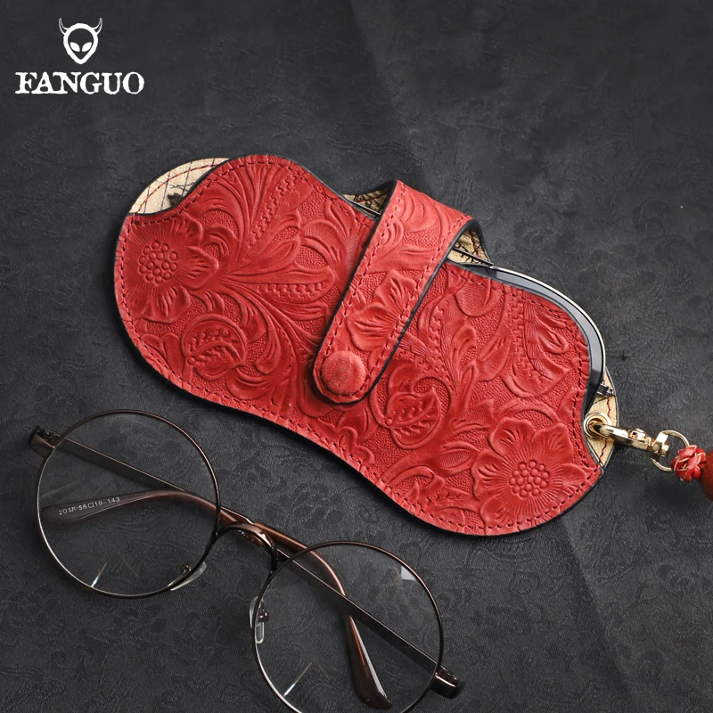 

Handmade Soft Leather Reading Glasses Bag Case Genuine Leather Sun Glasses Pouch Simple Eyewear Storage Accessories
