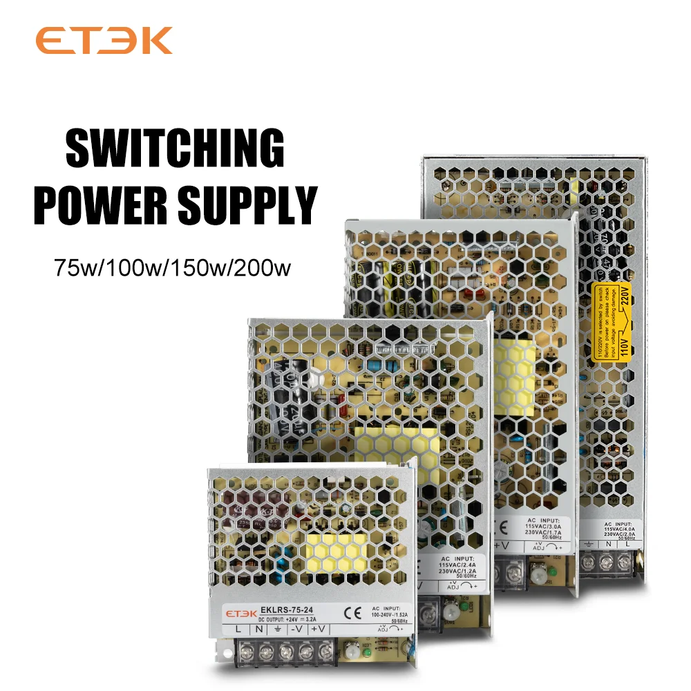 ETEK Mean Well-fuente de alimentación conmutada 75W 150W 100W 200W 24V LRS Singe Output Power Supply EKLRS