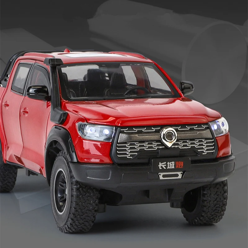 1:24 Great Wall Motor POER Pickup Alloy Car Model Diecast Metal Off-road Vehicles Car Model Simulation Sound and Light Kids Gift