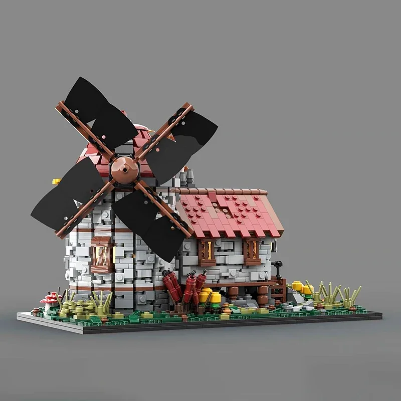 中世の城 Moc ビルディングブロック 中世の風車技術 モジュラービルディングブロックモデル ギフト クリスマスおもちゃ DIY セット組み立て
