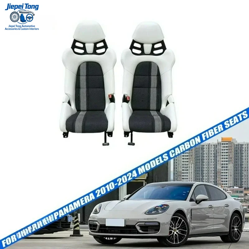 Sporty FOR Porsche Panamera White Black High Support Carbon Fiber Sport Bucket Seat