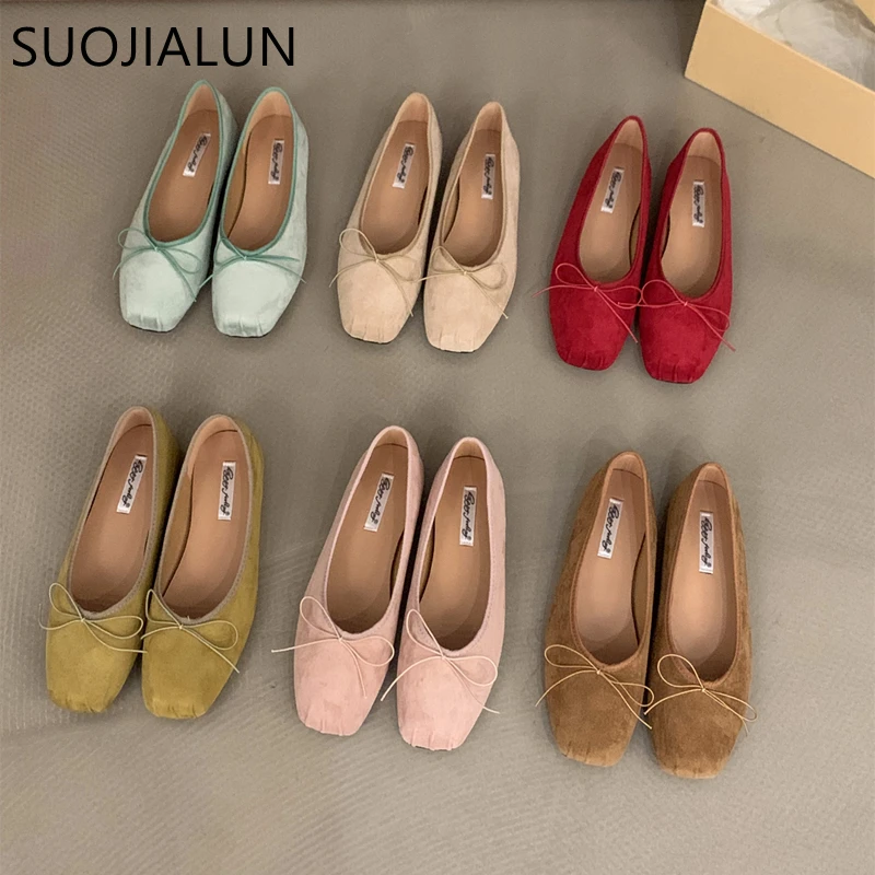 SUOJIALUN Women New Flat Shoes Fashion Shallow Round Toe Ladies Elegant Ballerinas Soft Solse Outdoor Dress Mary Jane Shoes